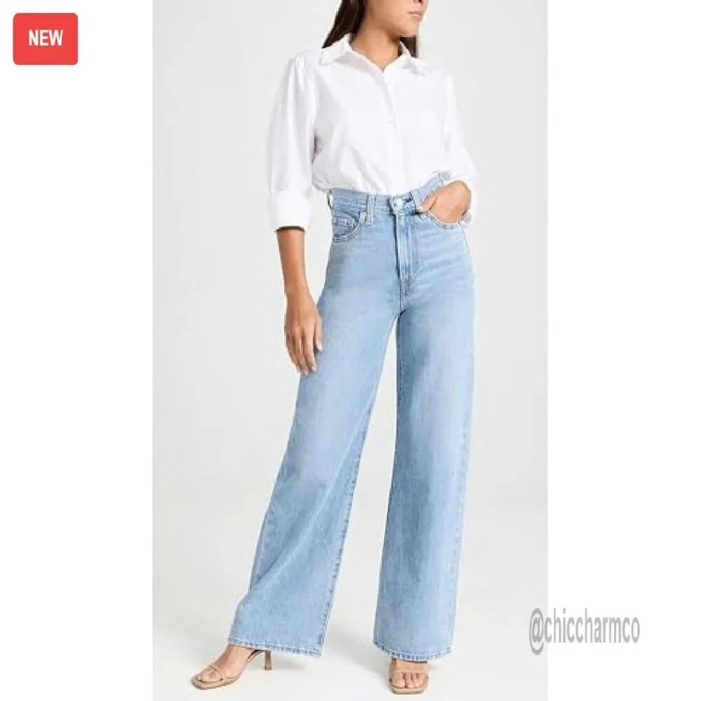 Wide Leg Straight Jeans High Waisted Stretchy Tummy Control Vintage